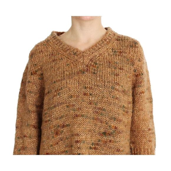 PINK MEMORIES Brown Wool Blend Knitted Oversize Women's Sweater - Picture 4 of 6